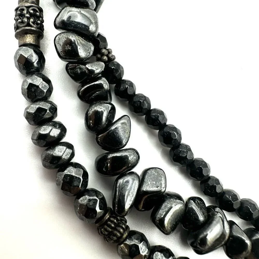 Siplada Hematite and onyx sterling silver multi strand necklace
